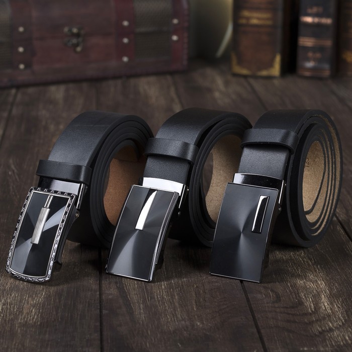 Ремень мужской, гладкий, пряжка зажим микс, ширина - 4 см, цвет чёрный