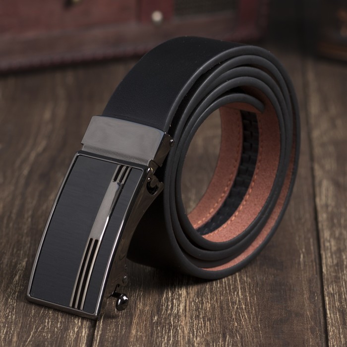 Ремень мужской, гладкий, пряжка зажим микс, ширина - 4 см, цвет чёрный