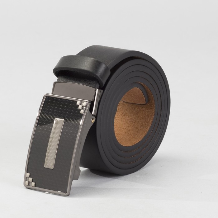 Ремень мужской, гладкий, пряжка зажим микс, ширина - 4 см, цвет чёрный