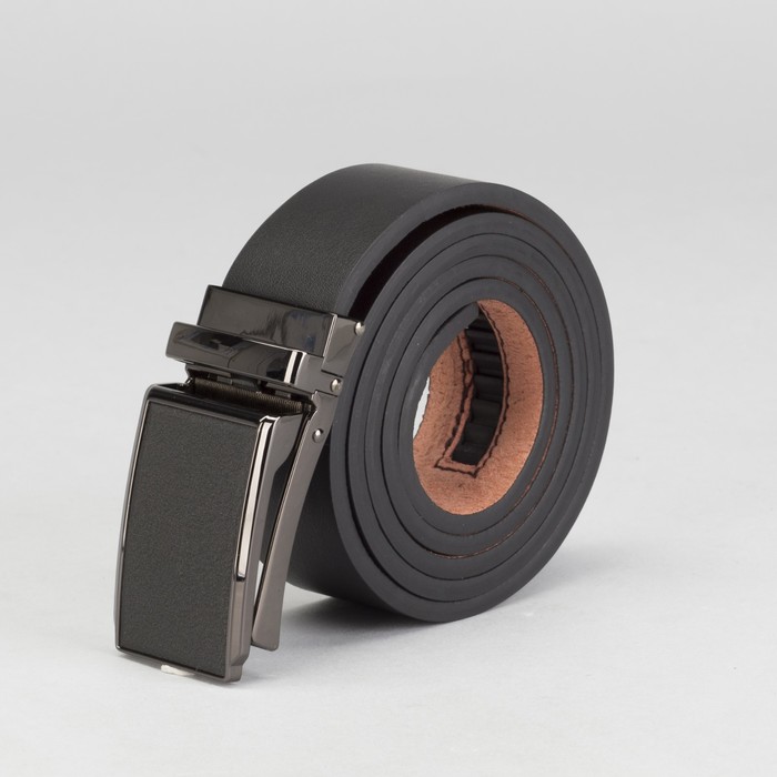 Ремень мужской, гладкий, пряжка зажим микс, ширина - 4 см, цвет чёрный
