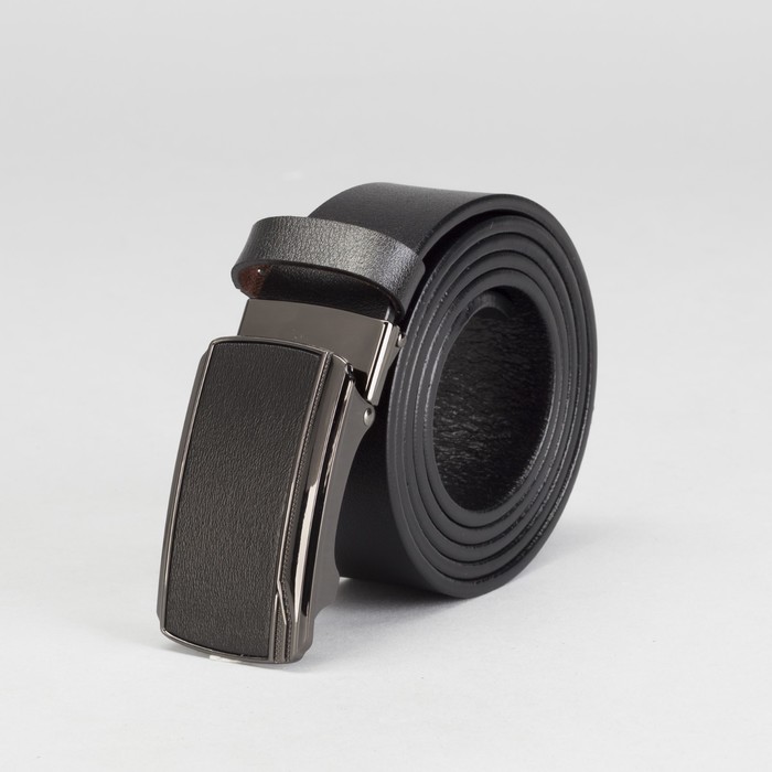 Ремень мужской, гладкий, пряжка зажим микс, ширина - 4 см, цвет чёрный