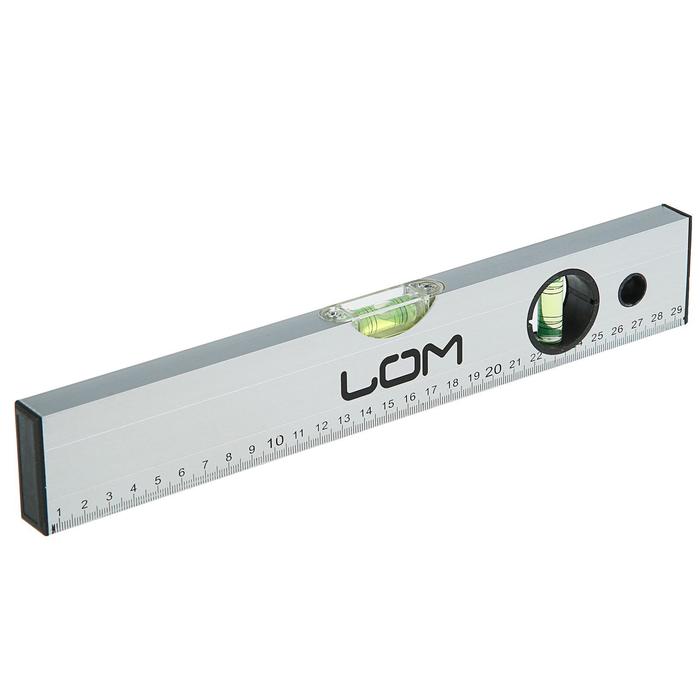 Уровень алюминиевый ЛОМ, 2 глазка, линейка, 300 мм уровень алюминиевый лом 2 глазка линейка 600 мм