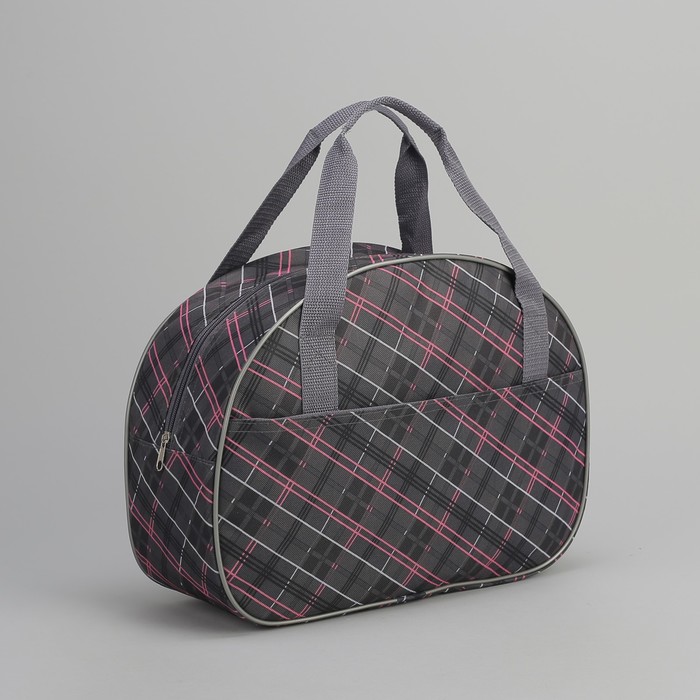 Сумка дорожная «Клетка», отдел на молнии, наружный карман, цвет розовый