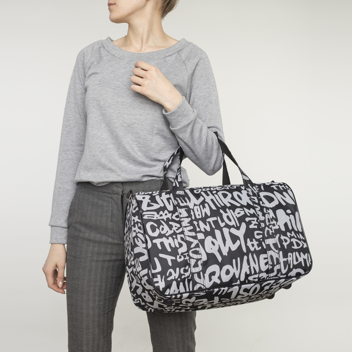 Сумка дорожная «Буквы», отдел на молнии, длинный ремень, цвет чёрный