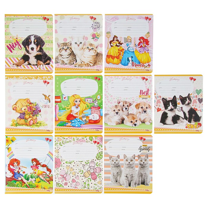 Тетрадь 12 листов клетка "МИКС", обложка картон хромэрзац, 10 видов