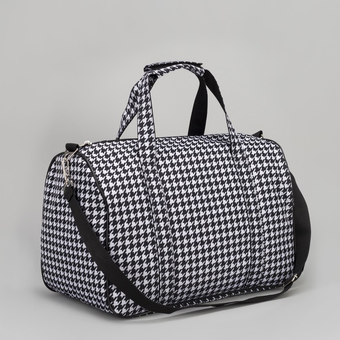 Сумка дорожная, отдел на молнии, длинный ремень, принт гусиная лапка