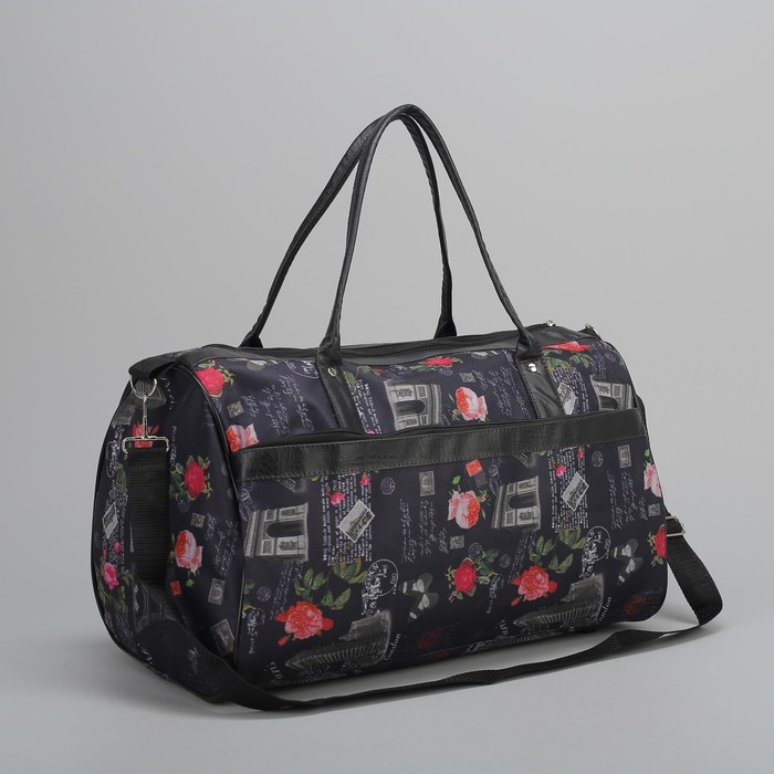 Сумка дорожная «Париж и розы», отдел на молнии, наружный карман, длинный ремень