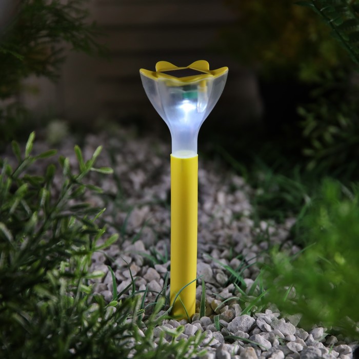 фото Фонарь садовый на солнечной батарее "цветок желтый", 29 см, d=6 см, 1 led, пластик luazon lighting