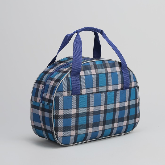 Сумка дорожная "Клетка", отдел на молнии, наружный карман, цвет синий