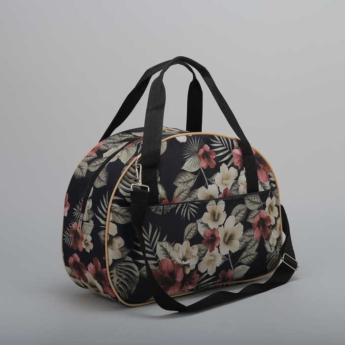 Сумка дорожная "Цветы", отдел на молнии, наружный карман, цвет чёрный