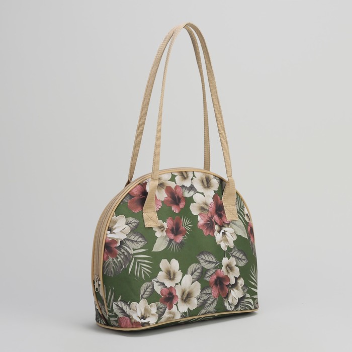 Сумка дорожная «Цветы», отдел на молнии, наружный карман, цвет зелёный