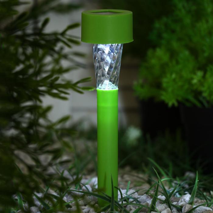 фото Фонарь садовый на солнечной батарее "трапеция", 29,5см, d=4.5см,1 led, пластик,зеленая ножка luazon lighting