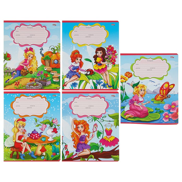 Тетрадь 12 листов частая косая линейка "Цветочные феи-3" обложка картон хромэрзац, 5 видов