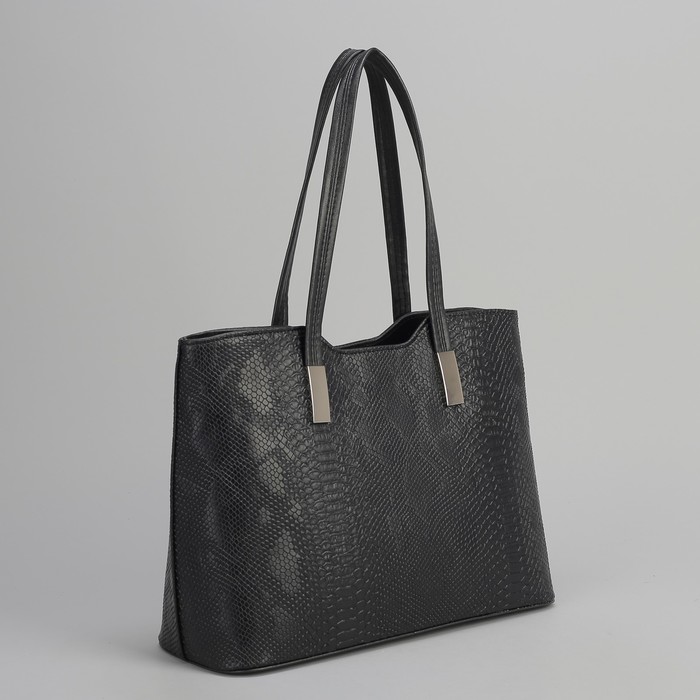 Сумка женская, 1 отдел на молнии, наружный карман, змея, цвет чёрный