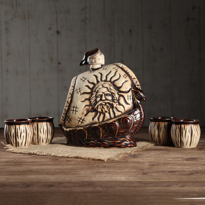 Штоф с рюмками "Ладья", 5 предметов, 1 л