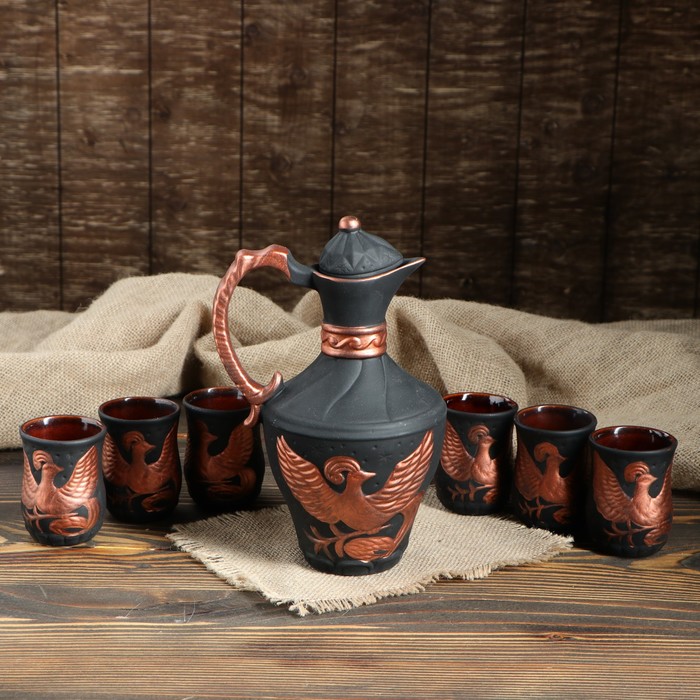 Штоф с рюмками "Феникс", бронза, 7 предметов, 1,2 л