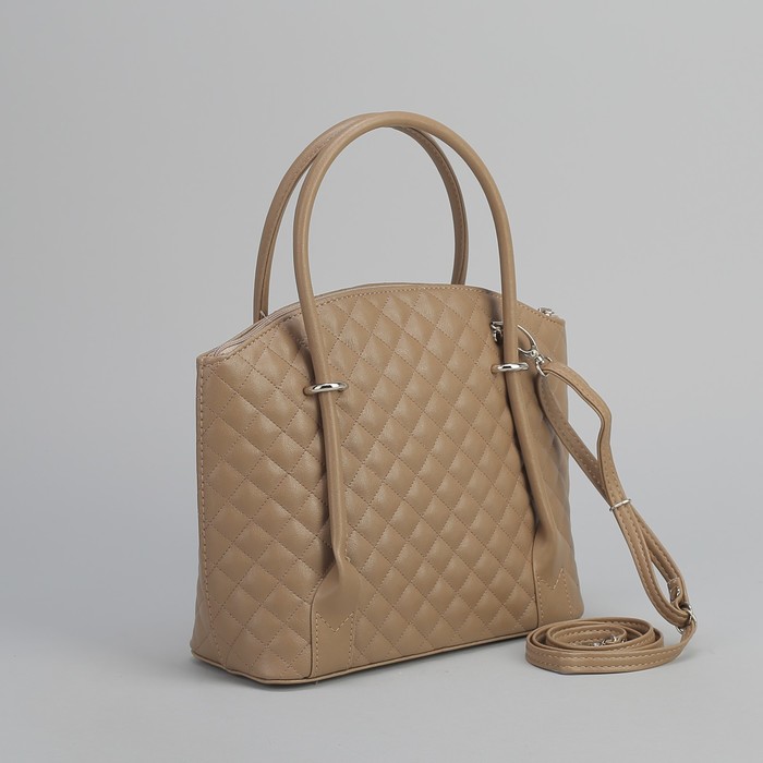 Сумка женская, 1 отдел на молнии, наружный карман, стёжка, цвет серо-бежевый