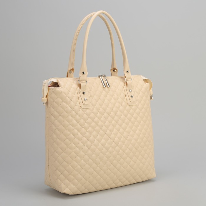 Сумка женская, отдел на молнии, наружный карман, стёжка, цвет бежевый