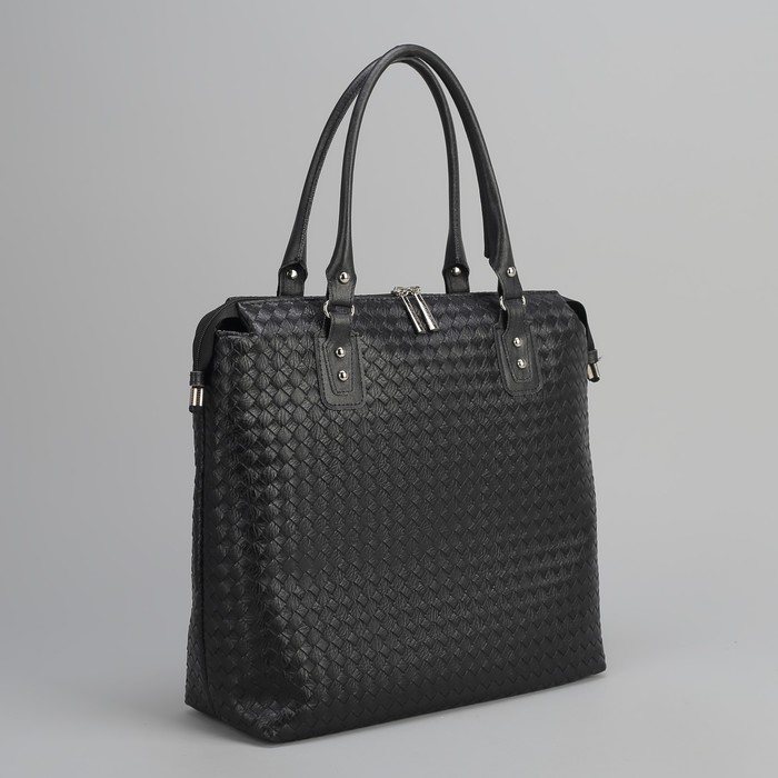 Сумка женская, отдел на молнии, наружный карман, плетёнка, цвет чёрный