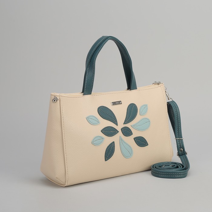 Сумка женская, отдел на молнии, наружный карман, цвет бежевый/морской