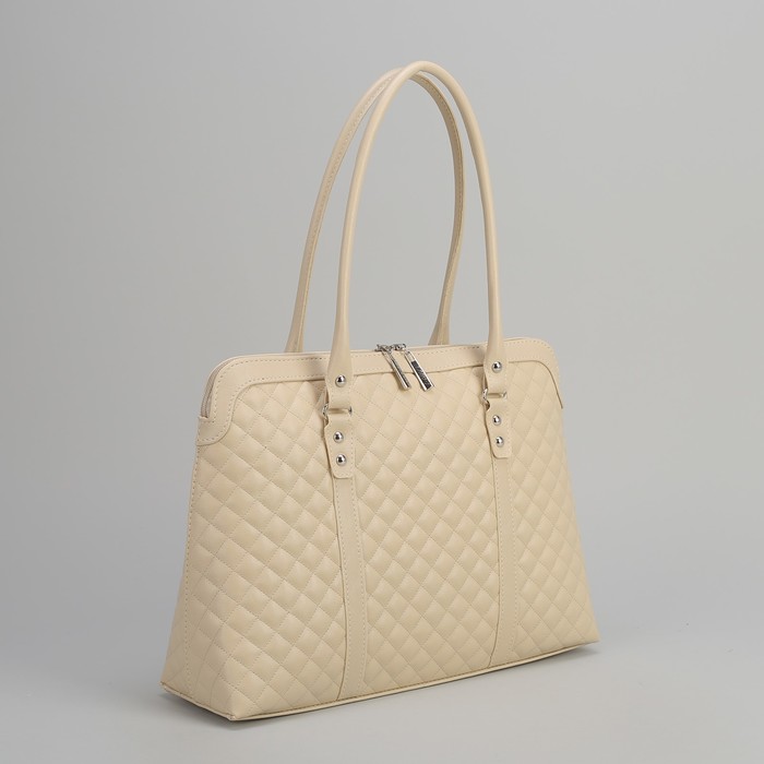 Сумка женская, отдел на молнии, наружный карман, стёжка, цвет светло-бежевый