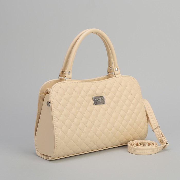 Сумка женская, 1 отдел с перегородкой на молнии, наружный карман, стёжка, цвет бежевый