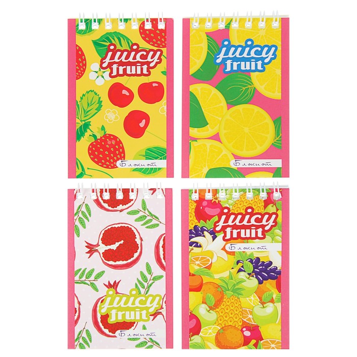 Блокнот А7, 40 листов на гребне "Фруктовый микс", обложка мелованный картон