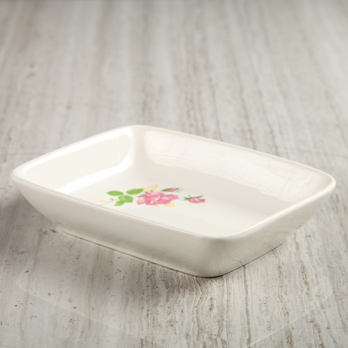 Тарелка квадратная глубокая белая с деколью