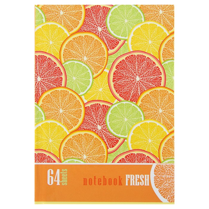 Записная книжка твёрдая обложка А6, 64 листа "Цитрусовый дизайн-2", глянцевая ламинация