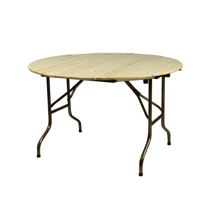Складной стол "Лидер 3", диаметр 1200 мм, уличный из реек, цвет светлое дерево