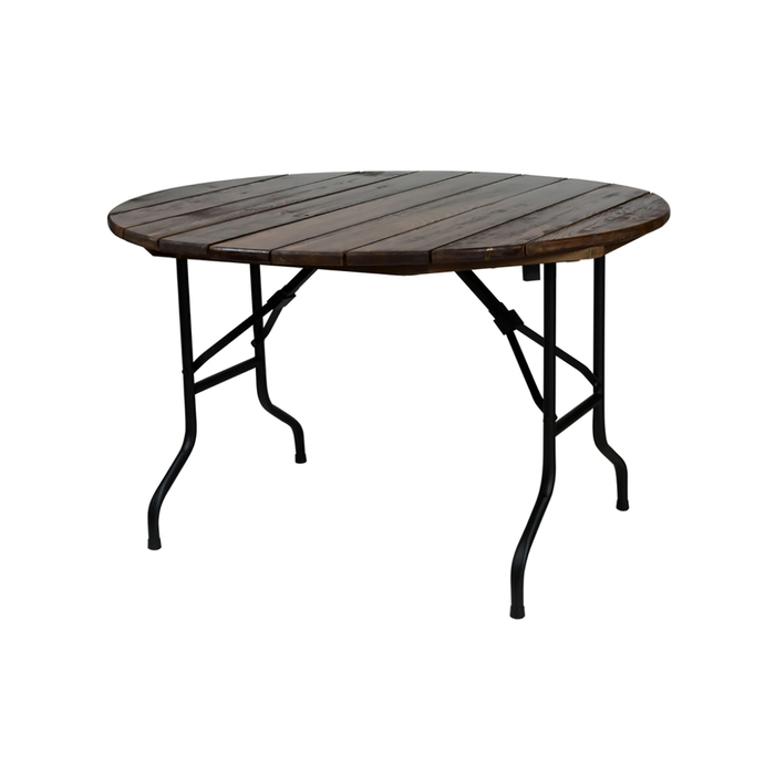 Складной стол "Лидер 3", диаметр 1200 мм, уличный из реек, цвет тёмное дерево