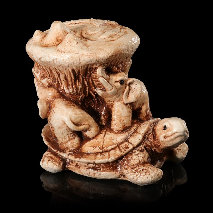 Сувенир гипс "Черепаха с тремя слонами" 10 см