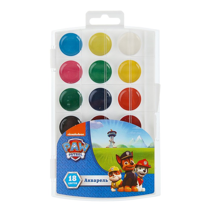 Акварель «Щенячий патруль», 18 цветов, в пластиковой коробке