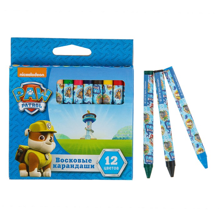 Мелки восковые "Щенячий патруль", 12 цветов, d= 0,8 см