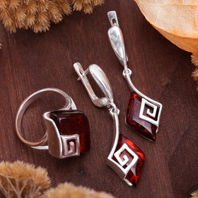 

Гарнитур посеребрение 2 предмета: серьги, кольцо "Янтарь" египет, цвет коричневый, 19 размер