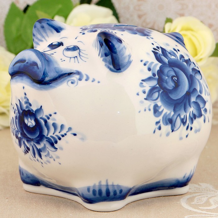 Копилка «Свинка», 13 см, гжель