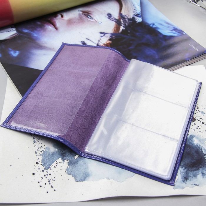 Визитница горизонтальная, 3 ряда, 24 кардхолдера, крокодил, цвет фиолетовый