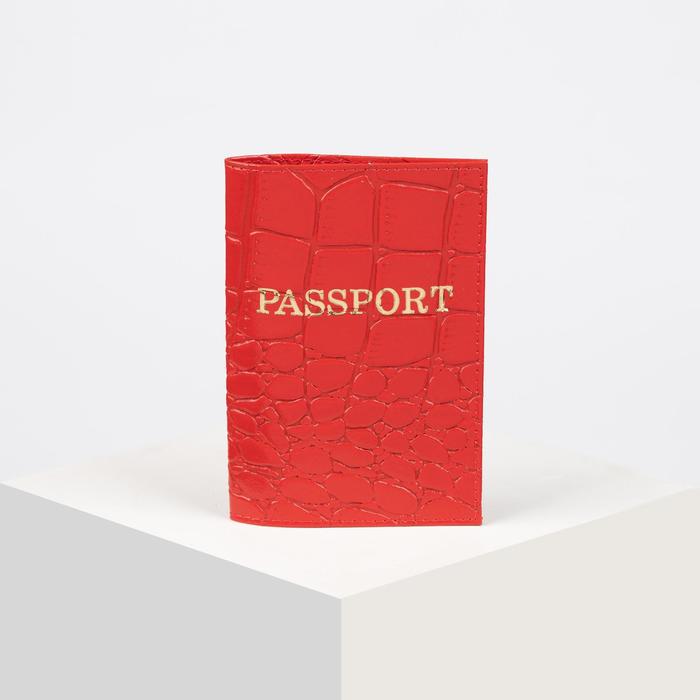 Обложка для паспорта, крокодил, цвет красный