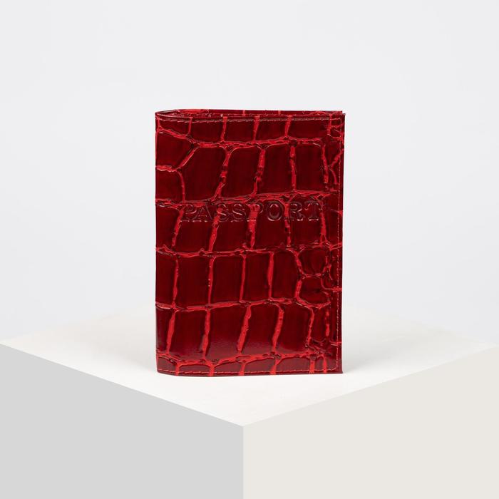 Обложка для паспорта, тиснение фольга, крокодил, цвет бордовый