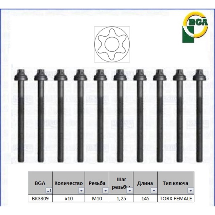 Болты ГБЦ, комплект BGA BK3309