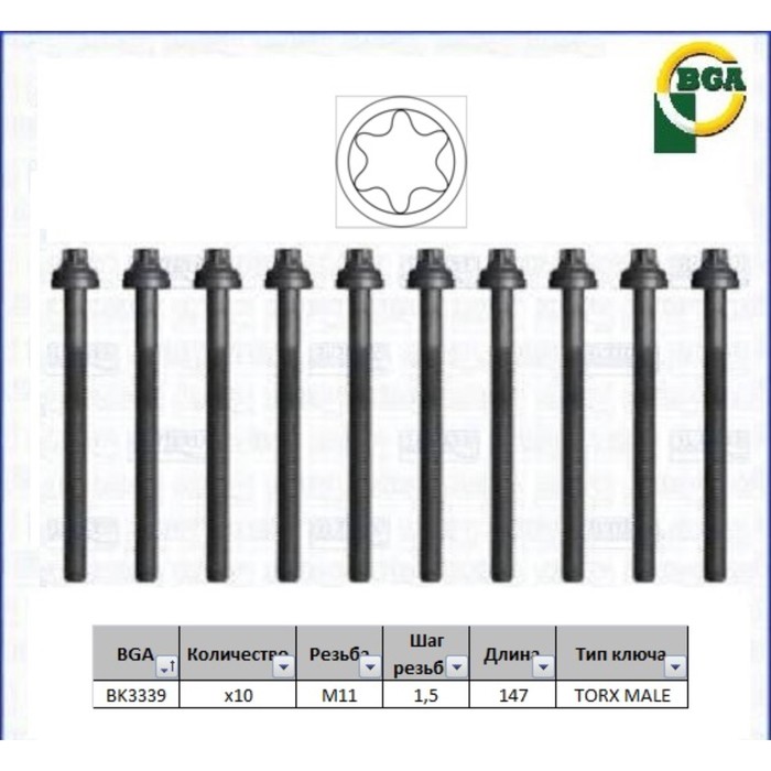 Болты ГБЦ, комплект BGA BK3339