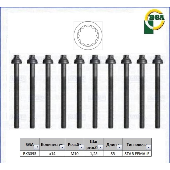 Болты ГБЦ, комплект BGA BK3395