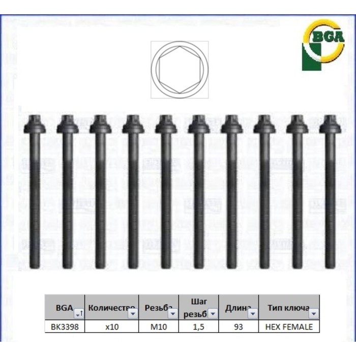 Болты ГБЦ, комплект BGA BK3398