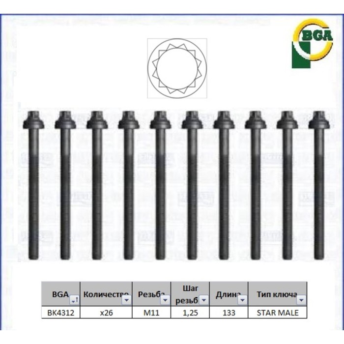 Болты ГБЦ, комплект BGA BK4312