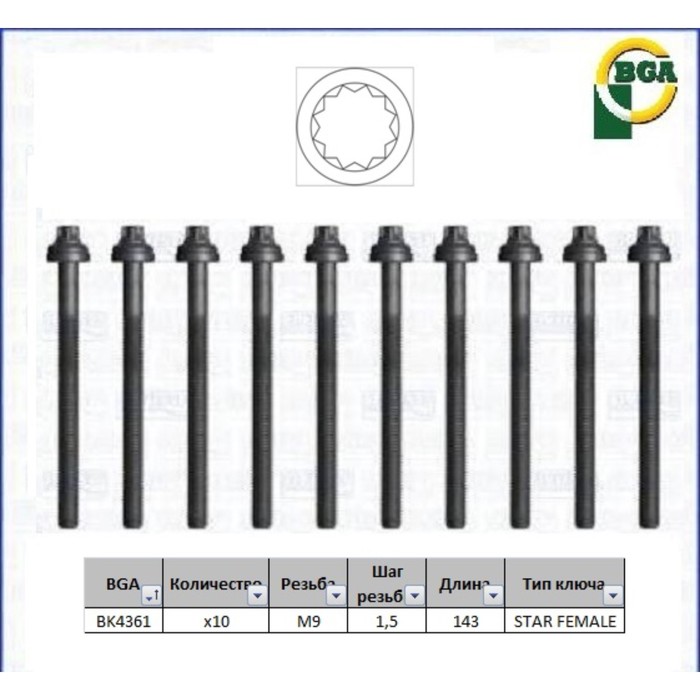 Болты ГБЦ, комплект BGA BK4361