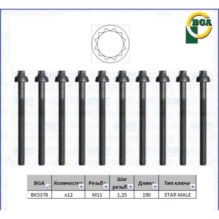 Болты ГБЦ, комплект BGA BK5378