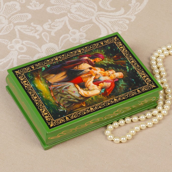 Шкатулка «Гадание», зелёная, 11×16 см, лаковая миниатюра