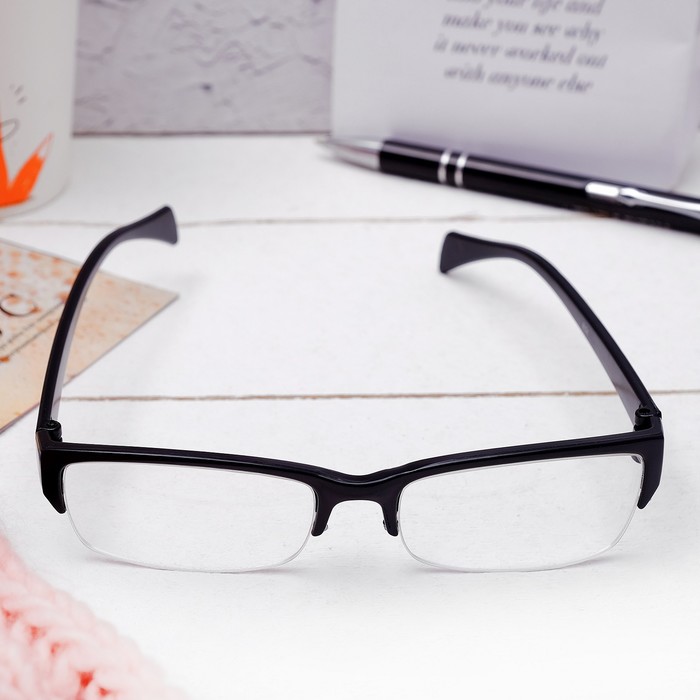 Очки "Прямоугольные" полуободок, оправа пласт, линза пласт, неотгибающаяся дужка, цвет чёрный, матовый, -1,5