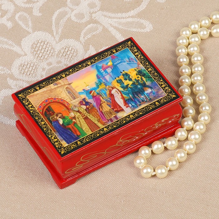 Шкатулка «Царевна лягушка», 6х9х3,5 см, красная, лаковая миниатюра