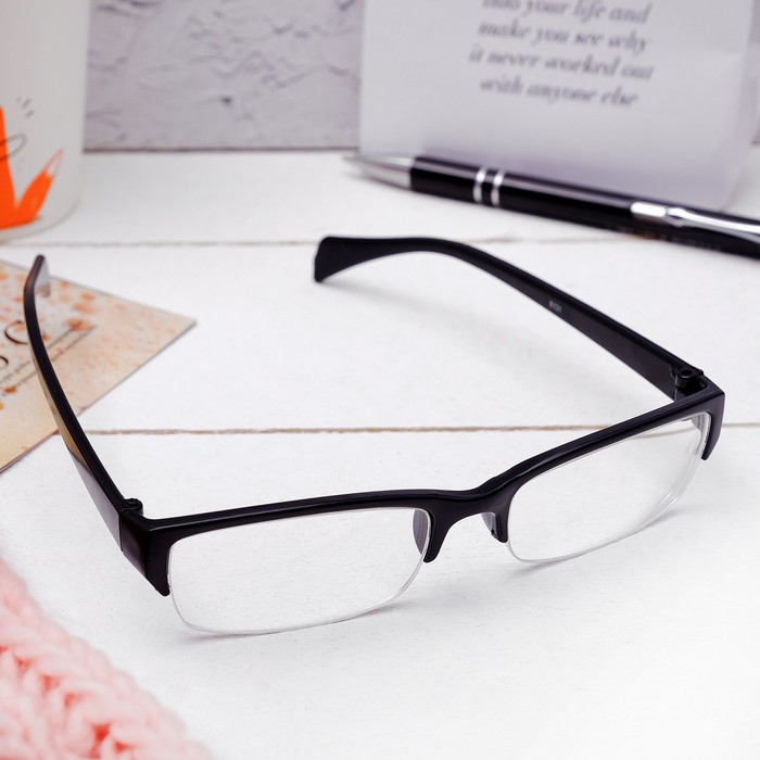 Очки "Прямоугольные" полуободок, оправа пласт, линза пласт, неотгибающаяся дужка, цвет чёрный, матовый, -3,25